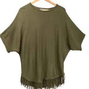 NY Collection Dolman Sleeve Fringe Hem Knit Sweater Loose Fit Size XL Moss Green